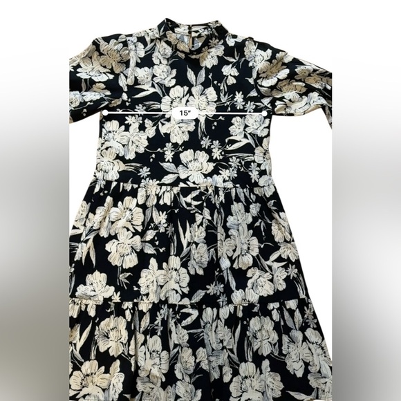 Zara Dress XS Black White Floral High Neck Mini Flair Boho Peasant Oversized - Picture 6 of 8